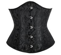 GMDNS Serres-Taille Femme Jacquard Floral Underbust Corset Rose Bleu Noir Blanc Marron Rouge Vert Abricot Taille Bustier Cincher Shaper L Noir