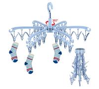 GmeDhc Etendoir Linge Interieur Exterieur, 24 Pinces Sechoir a Linge à Suspendre Pliable, Etendoir Chaussette Rotable, pour Couches en Tissu, Soutiens-Gorge, Serviette, sous-vêtement, Echarpe, Gants