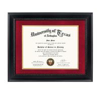 GMFrames Cadre de diplôme de 21,6 x 27,9 cm avec tapis rouge ou affichage des certificats de 27,9 x 35,6 cm sans tapis, bois massif, finition noire avec détails en corde noire complexe, protection UV