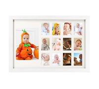 GMFrames Cadre photo 12 mois pour bébé - Pour la première année scolaire - Collage photo horizontal blanc avec passe-partout - Affiche une photo de 12 x 17,8 cm et douze photos de 5 x 7 cm