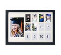 GMFrames Cadre photo School Days K-12 pour année scolaire, collage photo de remise de diplôme, cadre horizontal noir avec passe-partout, affiche une photo de 12,7 x 17,8 cm et douze photos de 5 x 7,6
