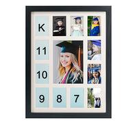 GMFrames School Days Cadre photo K-12 pour année scolaire, collage photo de remise de diplôme, cadre noir avec passe-partout, affiche une photo de 12,7 x 17,8 cm et douze photos de 6,3 x 8,9 cm