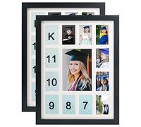 GMFrames School Days Lot de 2 cadres photo K-12 pour année scolaire, collage photo de remise de diplôme, cadre noir avec passe-partout pour une photo de 12,7 x 17,8 cm et douze photos de 6,3 x 8,9 cm