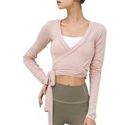 GMGQJST Cache Coeur Danse Classique Fille Chemisier décontracté à manches longues et col en V profond for femme, haut croisé, court, noué, for le yoga, l'entraînement, le ballet(Color 05,S)