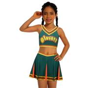 GMGQJST Deguisement Cheerleader Femme Uniforme de pom-pom girl Bring It On for enfants et adultes, tenue de pom-pom girl imprimée de trèfles vert foncé, déguisement, débardeur, mini-jupe(110)
