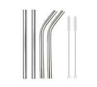 GMGQJST Paille INOX 4Pcs 12mm Reusable Metal Straws with 2 Brush Stainless Steel Straws Set Bar Drinking Bent Straw(Silver B)