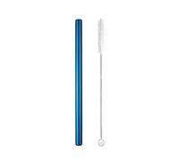 GMGQJST Paille INOX 5pcs 12x215mm Metal Straw 8.5'' Reusable Drinking Straws for Bubble Tea Boba Smoothies Milkshakes(Blue Straight)