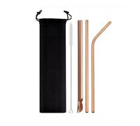 GMGQJST Paille INOX 5Pcs Reusable Drinking Straw Set Stainless Steel Straw Pearl Milkshake Bubble Tea Straw with Cleaner Brush(Rose)
