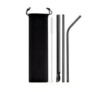 GMGQJST Paille INOX 5Pcs Reusable Drinking Straw Set Stainless Steel Straw Pearl Milkshake Bubble Tea Straw with Cleaner Brush(Black)