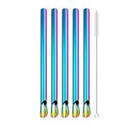 GMGQJST Paille INOX 6Pcs Stainless Steel Straw Reusable Pearl Milkshake Bubble Tea Straws with Brush Stirring Smoothie Spoon(Rainbow)