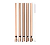 GMGQJST Paille INOX 6Pcs Stainless Steel Straw Reusable Pearl Milkshake Bubble Tea Straws with Brush Stirring Smoothie Spoon(Rose)