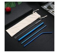GMGQJST Paille INOX Colorful Reusable Metal Straws Set 304 Stainless Steel Drinking Straws Boba Straws for Milk Bar Cocktail(Blue)
