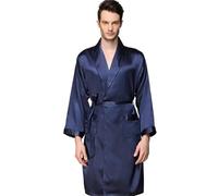 GMGQJST Peignoirs de Bain Peignoir en Soie for Homme, Grande Taille 5XL, Pyjama en Satin à Manches Longues, Peignoir, Chemise de Nuit, vêtements de Nuit, Kimono uni(Blue,M)