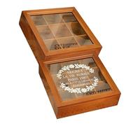 GMGQJST Petite Boite De Rangement Support de comptoir for sachets de thé, Sachet de Sucre, Organisateur de café, boîte à thé à 9 Compartiments, tiroir en Bois avec fenêtre, boîte à thé(Printing)