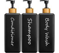 GMISUN distributeurs de shampoing et après-shampoing Rechargeables Noirs avec Pompe en Bambou, Bouteilles de Douche Modernes pour Salle de Bain, shampoing, après-shampooing, nettoyant pour Le Corps