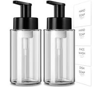GMISUN Lot de 2 distributeurs de savon moussant pour les mains, 300 ml, distributeur de mousse en verre pour salle de bain et cuisine, flacon à pompe rechargeable transparent avec étiquettes étanches