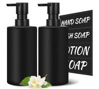 GMISUN Lot de 2 distributeurs de savon, noir, avec pompe en plastique, 350 ml, distributeur de liquide vaisselle, distributeur de savon de cuisine, distributeur de gel douche, distributeur de
