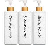 GMISUN Lot de 3 distributeurs de shampooing et d'après-shampooing, bouteilles blanches rechargeables avec pompe en bambou, bouteilles de douche modernes pour salle de bain