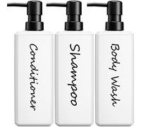 GMISUN Lot de 3 flacons de shampooing et d'après-shampoing carrés à pompe de 500 ml, distributeur de gel douche rechargeable, distributeurs de savon de douche en plastique blanc pour salle de bain