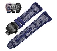 GMJGCIRVC 28mm Nylon Genuine Leather Silicone Watch Band Black Blue Folding Buckle Watch Strap for Franck Muller V45 Series Watchbands (Color : 25-12mm, Size : 28mm)