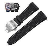 GMJGCIRVC 28mm Nylon Genuine Leather Silicone Watch Band Black Blue Folding Buckle Watch Strap for Franck Muller V45 Series Watchbands (Color : 25-12mm, Size : 28mm)
