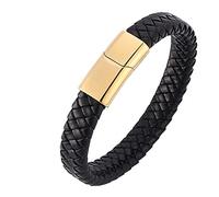 GMJGCIRVC 316 Bracelet en acier inoxydable, bracelet en cuir masculin Bracelet tressé avec boucle dorée de 16,5 cm de longueur pour hommes de longueur vintage