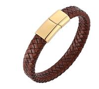 GMJGCIRVC 316 Bracelet en acier inoxydable, bracelet en cuir masculin bracelet tressé avec boucle dorée de 16,5 cm de longueur pour hommes de longueur vintage