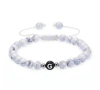 GMJGCIRVC Bracelet de perles pour hommes, bracelet en pierre turquoise blanc 6 mm avec lettre un bracelet de perle réglable 17cm