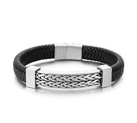 GMJGCIRVC Bracelet en acier inoxydable masculin, bracelet en cuir masculin, bracelet tressé noir avec têtes de loup, bracelet vintage de 22 cm de long