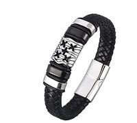 GMJGCIRVC Bracelet en chaîne en acier inoxydable, bracelets en cuir pour hommes bracelet tressé noir avec boucle argentée 16,5 cm bracelet gothique pour hommes