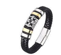 GMJGCIRVC Bracelet en chaîne en acier inoxydable, bracelets en cuir pour hommes bracelet tressé noir avec boucle argentée 16,5 cm bracelet gothique pour hommes