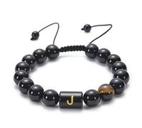 GMJGCIRVC Bracelet perlé pour femmes, bracelet en pierre d'agate 10 mm avec lettre de corde réglable lettre AZ 18 cm