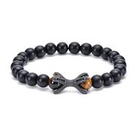 GMJGCIRVC Bracelet perlé pour femmes, bracelet en pierre noire de 8 mm avec bracelet de perle extensible pour hommes, griffe de 17 cm