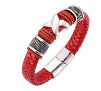 GMJGCIRVC Bracelet pour hommes en acier inoxydable, bracelets en cuir pour hommes x bracelet tressé avec boucle en argent 16,5 cm