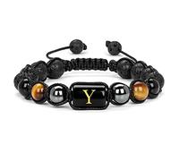 GMJGCIRVC Bracelets à huile essentiel pour les femmes, bracelet en pierre tressé de 8 mm avec lettre AZ Bracelet réglable pour hommes 30 cm