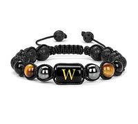 GMJGCIRVC Bracelets à huile essentiel pour les femmes, bracelet en pierre tressé de 8 mm avec lettre AZ Bracelet réglable pour hommes 30 cm
