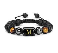 GMJGCIRVC Bracelets à huile essentiel pour les femmes, bracelet en pierre tressé de 8 mm avec lettre AZ Bracelet réglable pour hommes 30 cm