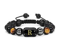 GMJGCIRVC Bracelets à huile essentiel pour les femmes, bracelet en pierre tressé de 8 mm avec lettre AZ Bracelet réglable pour hommes 30 cm