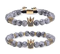 GMJGCIRVC Bracelets perlé naturels, bracelet en pierre de 8 mm avec bracelet réglable de la couronne pour femmes 18 cm