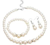 GMJGCIRVC Ensemble Collier de Perles pour Femme AElégant, Pratique, Classique A3pc (Collier, Bracelet, Boucles d'oreilles) A45cm Chaîne A4 Boucles d'oreilles .5cm A18cm Bracelet APearl & Crystal