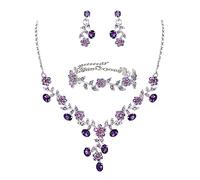 GMJGCIRVC Ensemble de bijoux de mariage pour mariée, demoiselle d'honneur, grappe de cristal autrichien, feuille de fleur, collier de fête, boucles d'oreilles, ensemble de bracelets