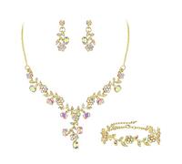 GMJGCIRVC Ensemble de bijoux de mariage pour mariée, demoiselle d'honneur, grappe de cristal autrichien, feuille de fleur, collier de fête, boucles d'oreilles, ensemble de bracelets