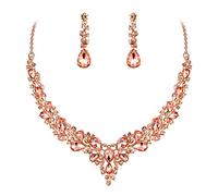 GMJGCIRVC Ensemble de bijoux pour femme avec collier et boucles d'oreilles pendantes en forme de larme en cristal pour mariage
