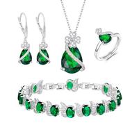 GMJGCIRVC Ensemble de Bijoux pour Femmes Bijoux Noirs Zircone Cubique Scintillante Collier en Forme de Larme Boucle d'oreille Bracelet Bague Ensembles pour Femmes Anniversaire s 4 PCS