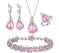 GMJGCIRVC Ensemble de Bijoux pour Femmes Bijoux Noirs Zircone Cubique Scintillante Collier en Forme de Larme Boucle d'oreille Bracelet Bague Ensembles pour Femmes Anniversaire s 4 PCS