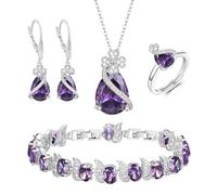 GMJGCIRVC Ensemble de Bijoux pour Femmes Bijoux Noirs Zircone Cubique Scintillante Collier en Forme de Larme Boucle d'oreille Bracelet Bague Ensembles pour Femmes Anniversaire s 4 PCS