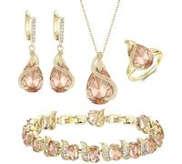 GMJGCIRVC Ensemble de Bijoux pour Femmes Bijoux Noirs Zircone Cubique Scintillante Collier en Forme de Larme Boucle d'oreille Bracelet Bague Ensembles pour Femmes Anniversaire s 4 PCS