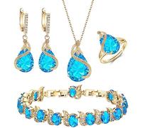 GMJGCIRVC Ensemble de Bijoux pour Femmes Bijoux Noirs Zircone Cubique Scintillante Collier en Forme de Larme Boucle d'oreille Bracelet Bague Ensembles pour Femmes Anniversaire s 4 PCS