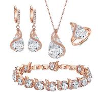 GMJGCIRVC Ensemble de Bijoux pour Femmes Bijoux Noirs Zircone Cubique Scintillante Collier en Forme de Larme Boucle d'oreille Bracelet Bague Ensembles pour Femmes Anniversaire s 4 PCS