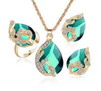 GMJGCIRVC Ensemble de trois pièces en cristal autrichien pour femmes, pendentif goutte d'eau, collier, boucles d'oreilles, bague